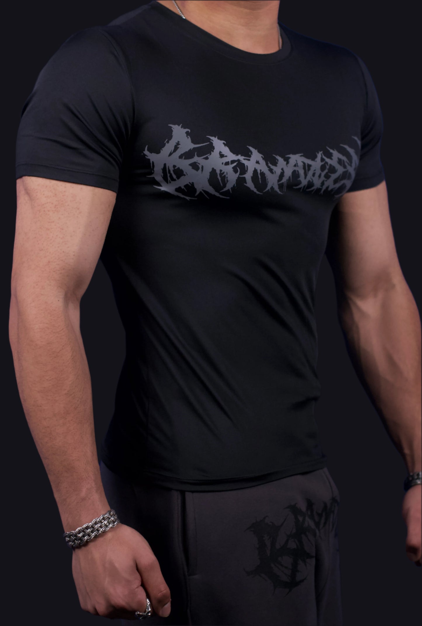 BRANDLESS COMPRESSION TEE - BLACK AND GRAY