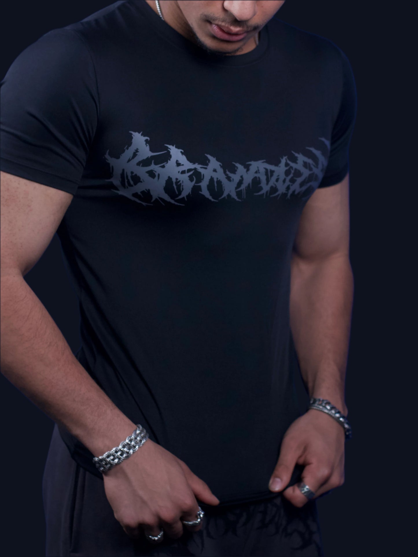 BRANDLESS COMPRESSION TEE - BLACK AND GRAY