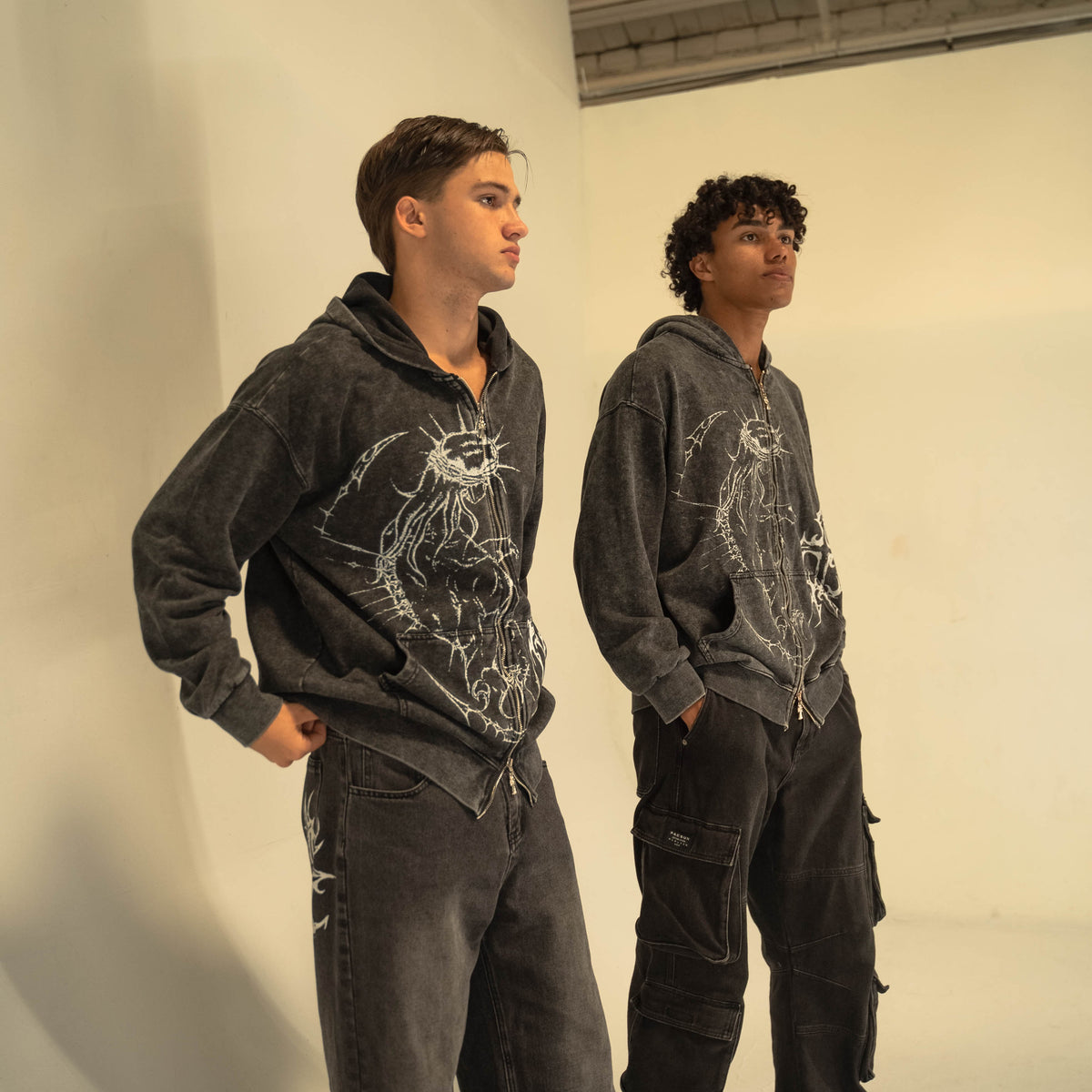 Brandless JJBA Jesus Acid Wash Zip up Hoodie