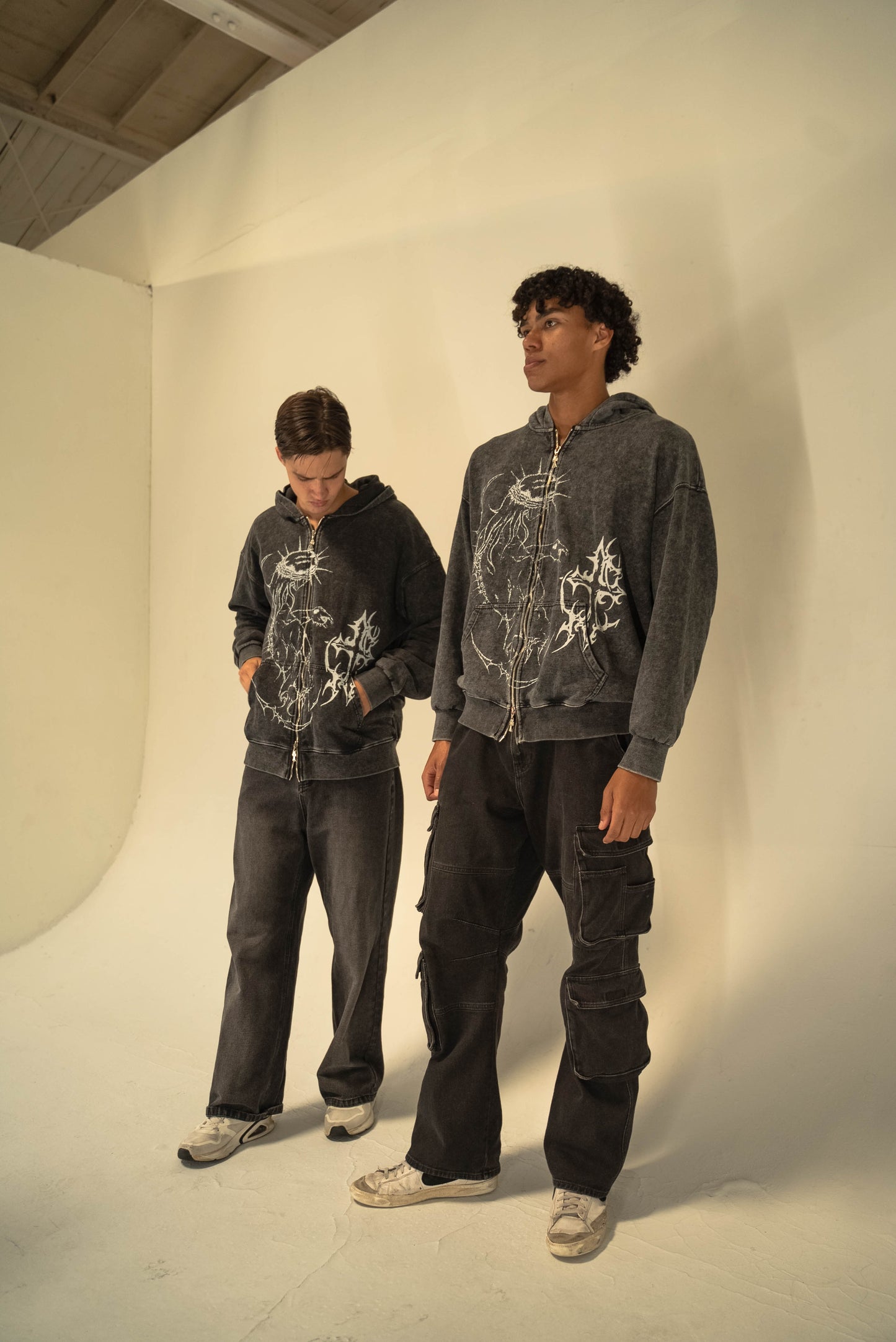 Brandless JJBA Jesus Acid Wash Zip up Hoodie