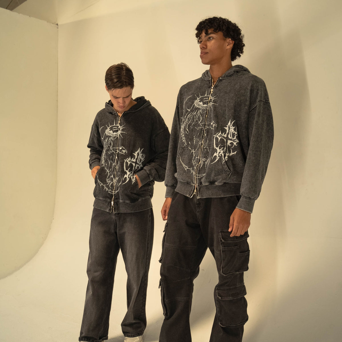 Brandless JJBA Jesus Acid Wash Zip up Hoodie