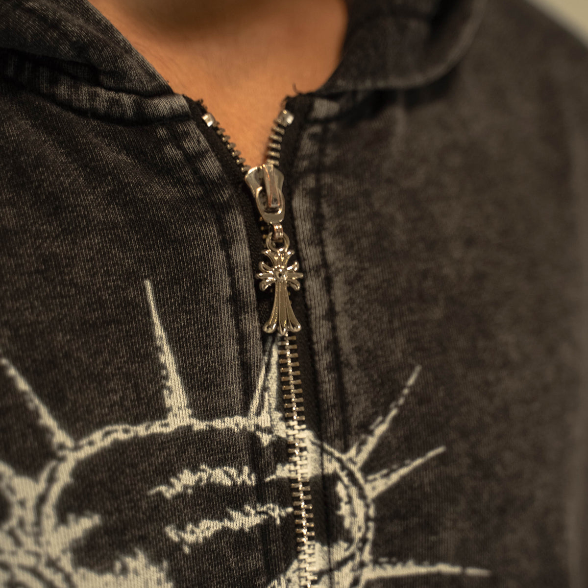 Brandless JJBA Jesus Acid Wash Zip up Hoodie