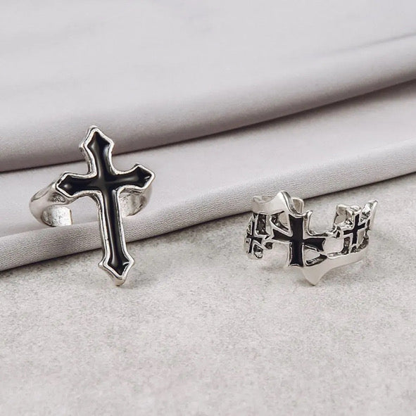 Cross ring + Crown of thorns ring combo ✝️👑