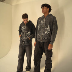 Brandless JJBA Jesus Acid Wash Zip up Hoodie