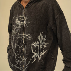 Brandless JJBA Jesus Acid Wash Zip up Hoodie