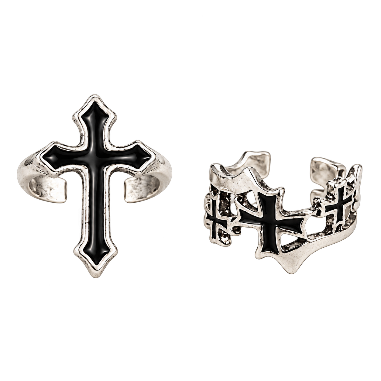 Cross ring + Crown of thorns ring combo ✝️👑 — illustrative flat lay